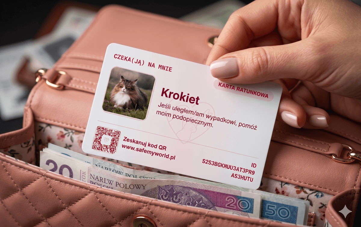 Karta ratunkowa Bezpieczny Pupil trzymana w dłoni